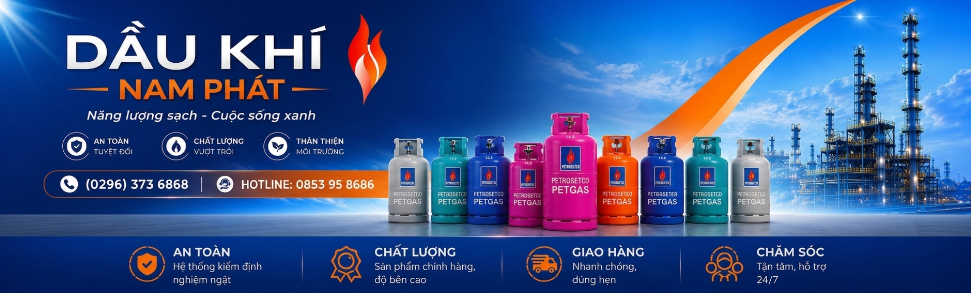 Banner Dầu khí Nam Phát, năng lượng sạch, an toàn, chất lượng và giao hàng nhanh